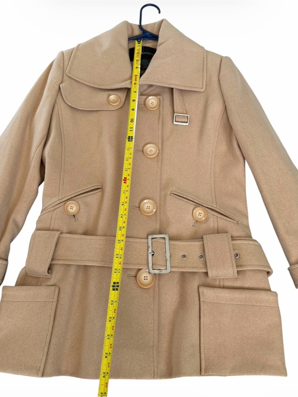Camel Wool Military Peacoat Fall Winter Coat M Y2K Belted Quiet Luxury Medium - Picture 5 of 12